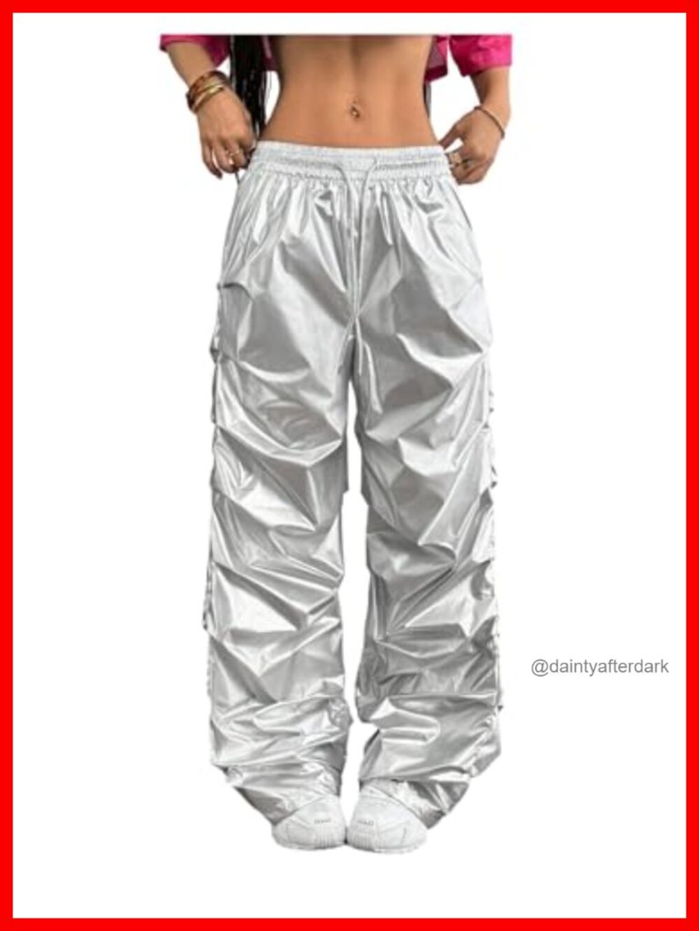 Metallic Cargo Pants Wide Leg Baggy Y2K Joggers with Pockets